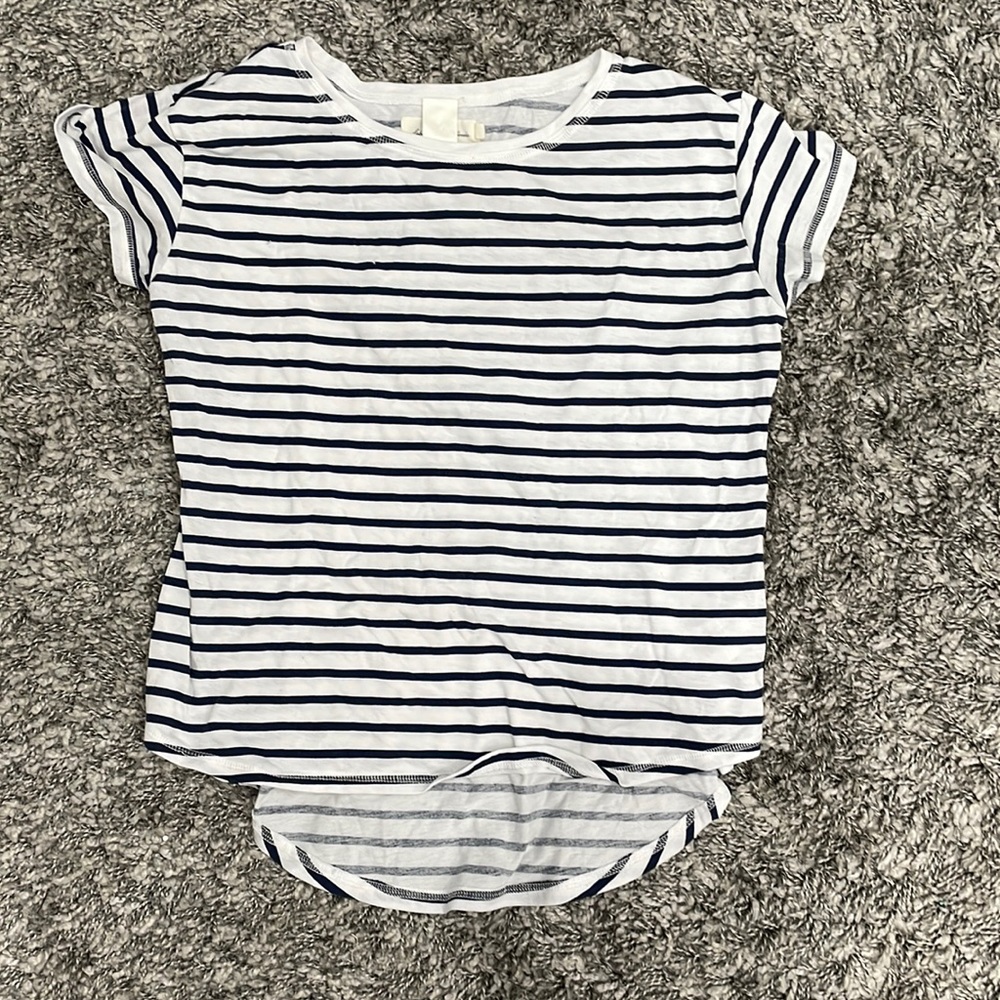 label of graded goods blue and white striped shirt